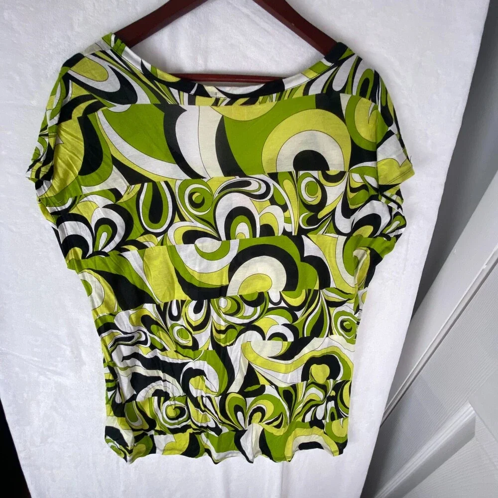 Michael Kors Lime White Black Pattern Women's Spring Round Neck Top MS45E56DX6